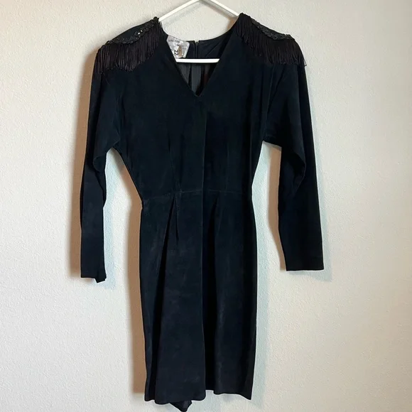 Bin Bin Leather Dresses | Bin Bin Leather Vintage 80s Leather Fringe Dress Size Small | Color: Black/Gray | Size: S | Rholtin's Closet
